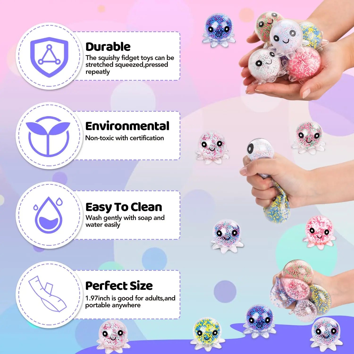 HUGSUR Octopus Bubble Pop Squish — 12-Pack Sensory Stress Balls for Adults & Kids