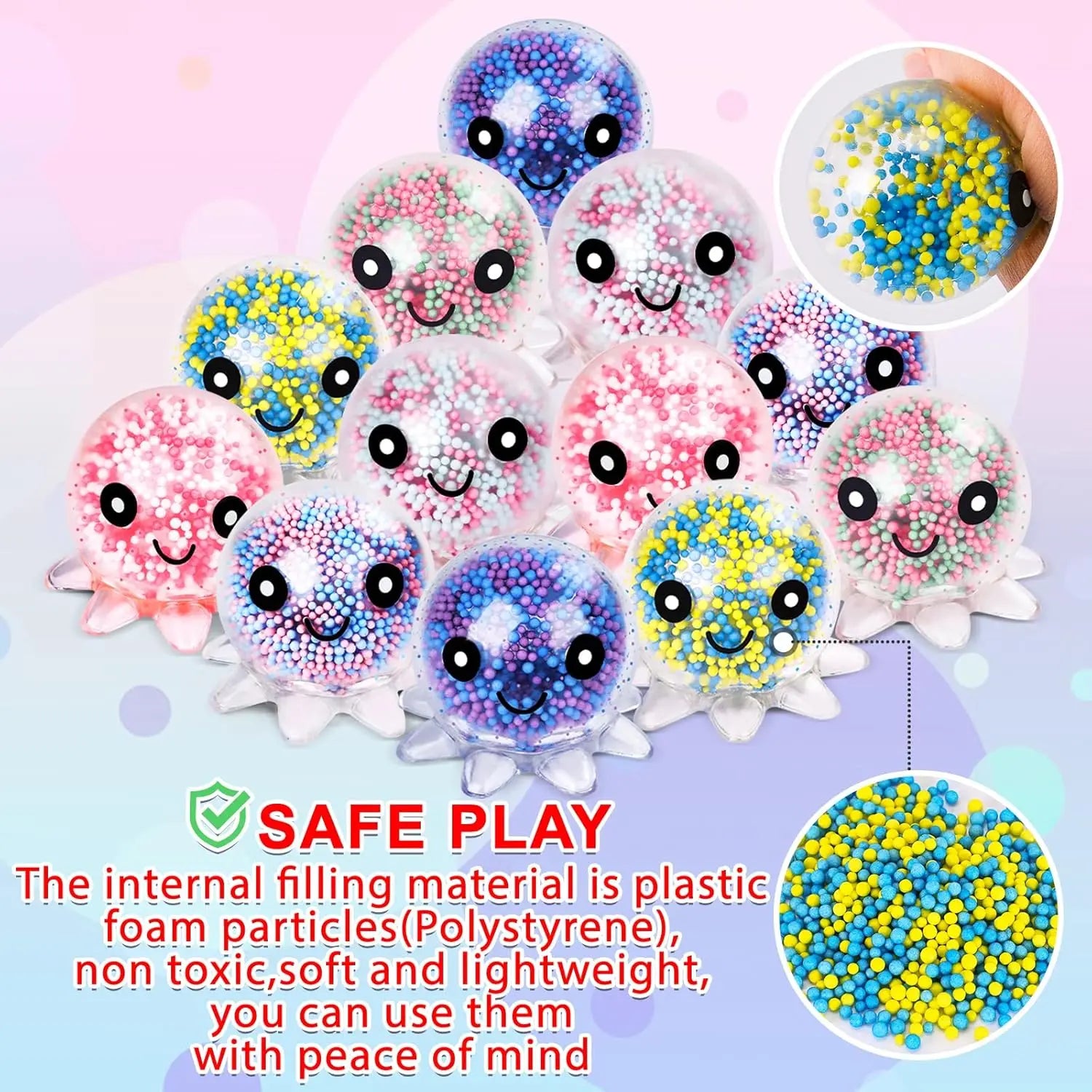HUGSUR Octopus Bubble Pop Squish — 12-Pack Sensory Stress Balls for Adults & Kids