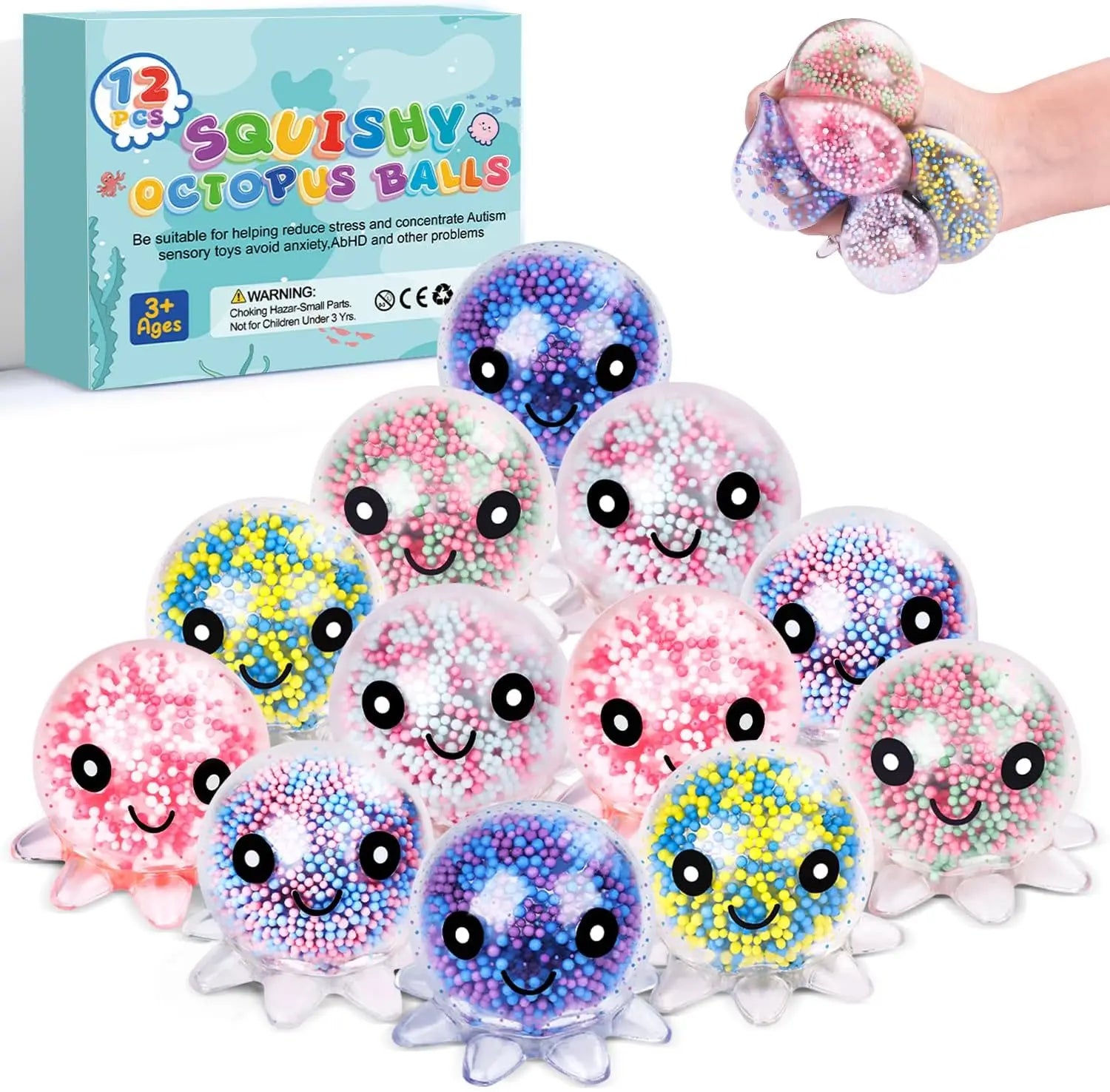 HUGSUR Octopus Bubble Pop Squish — 12-Pack Sensory Stress Balls for Adults & Kids